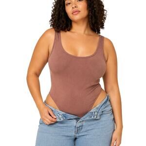 ASOS Curve Mocha Brown Fade Wash Cotton Stretch Scoop Neck Tank Bodysuit US 12